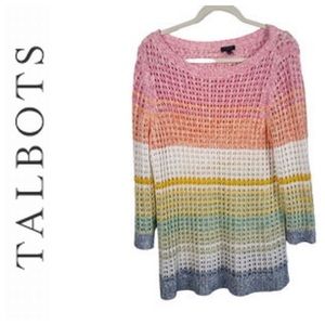 Talbots open knit rainbow pastel color-blocked sweater